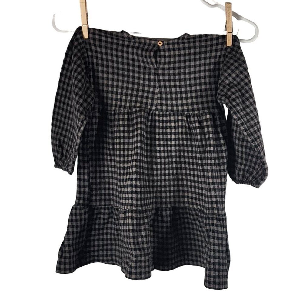 Plaid Zara Toddler Dress Long-Sleeve Tiered Black & White Checked Girls 3-4 Year